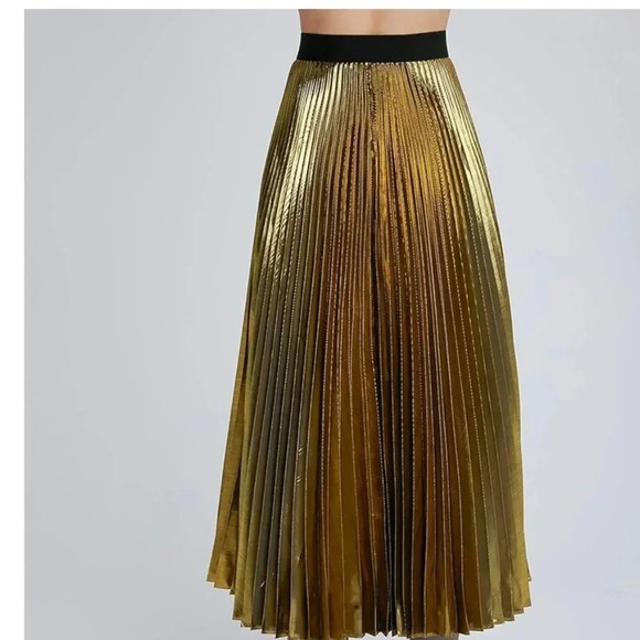 WINDSOR MAXI LONG SKIRT GOLD AND BLACK FOIL PLEATED STRETCH HOLIDAY SIZE MEDIUM - Picture 2 of 11
